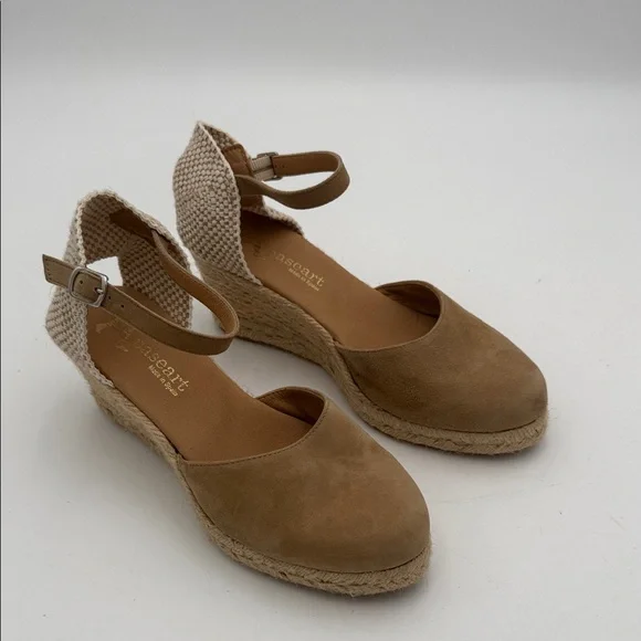 Paseart Tan Espadrille Wedge Sandals women 8M suede casual office beach retro - Picture 2 of 12